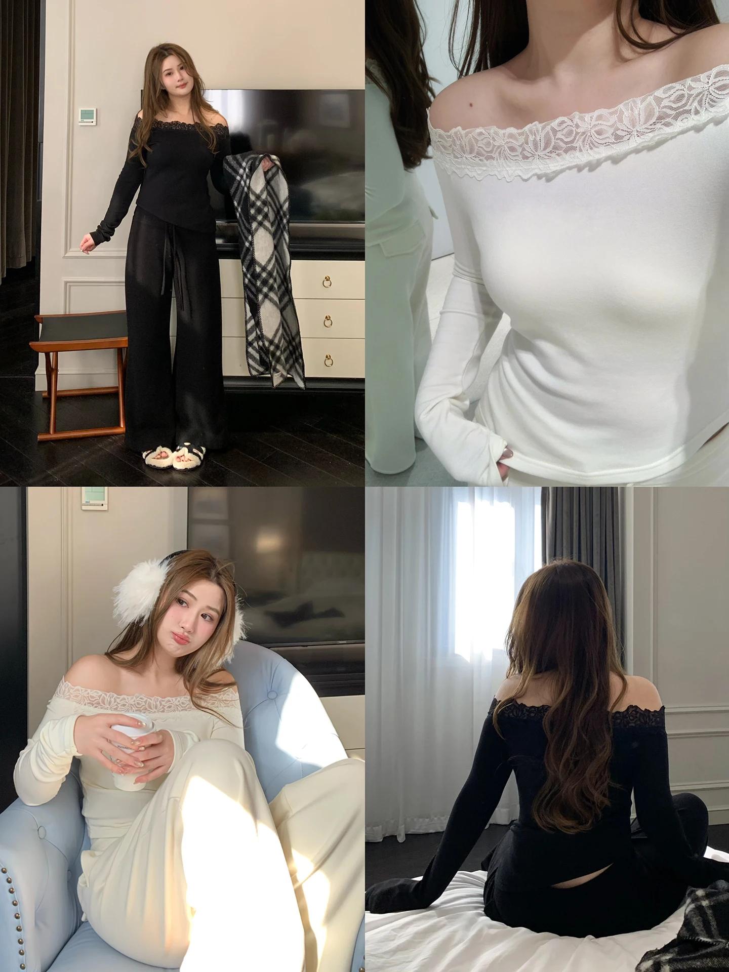 

Женская футболка ChubbyGirl с кружевными вставками, длинным рукавом и одним открытым плечом, сексуальный топ, простая футболка для осеннего сезона