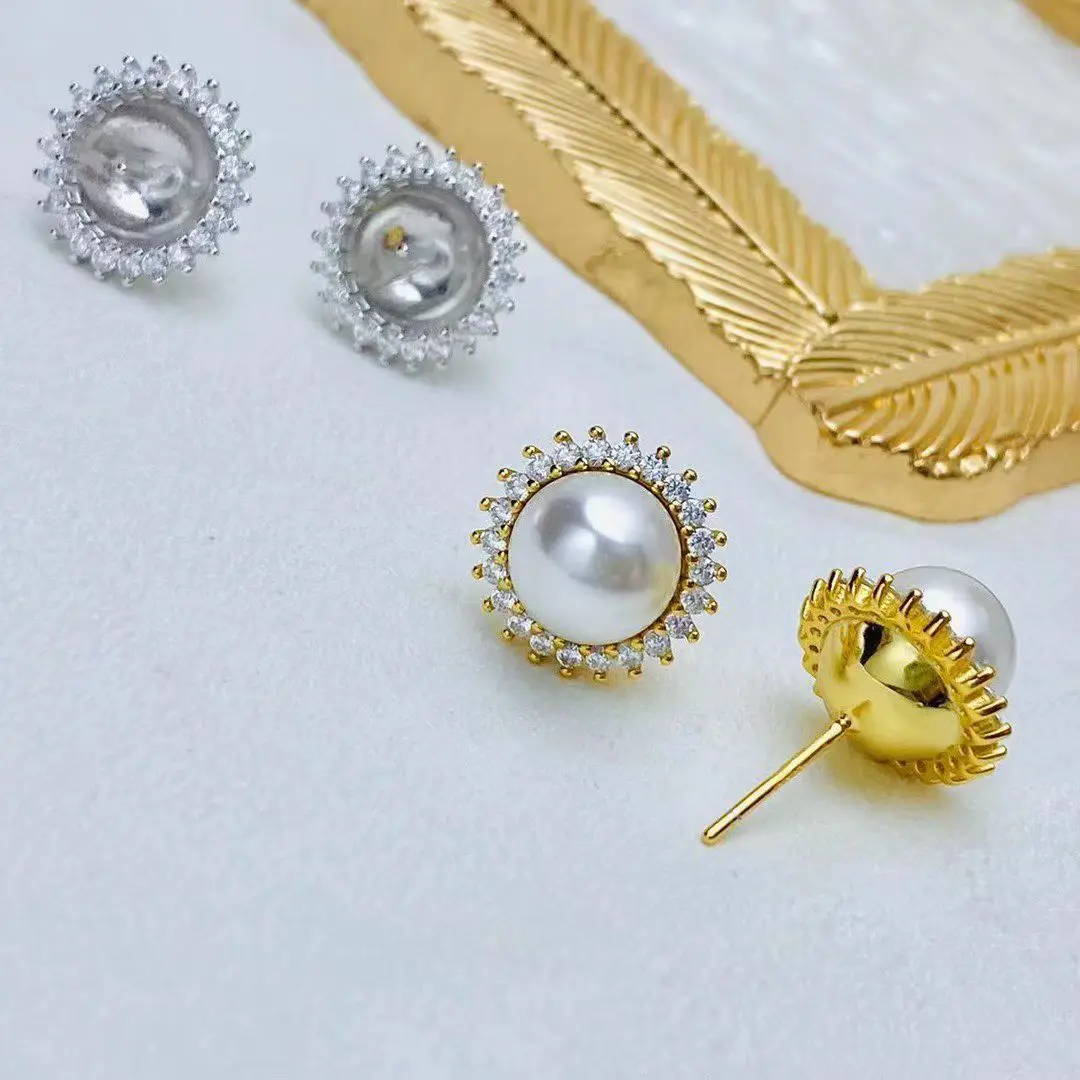 

Оптовая продажа, серьги из стерлингового серебра S925, фурнитура для крепления, базовые монтажные детали, аксессуар для жемчуга 9-10 мм, 5 пар/лот