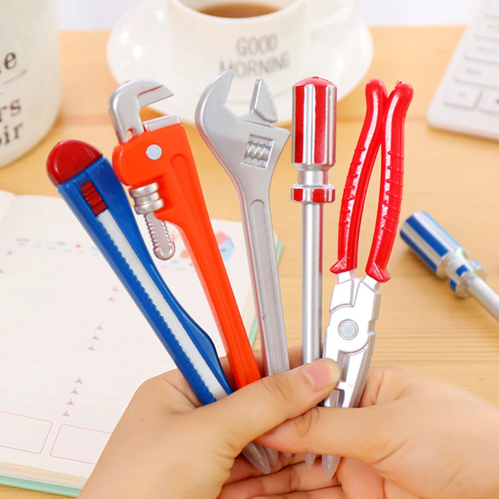 

6Pcs Hardware Tools Shape Ballpoint Pens Creative Magnetic Smooth Writing Office School Supplies Gift Silver Wrench Hammer Vise