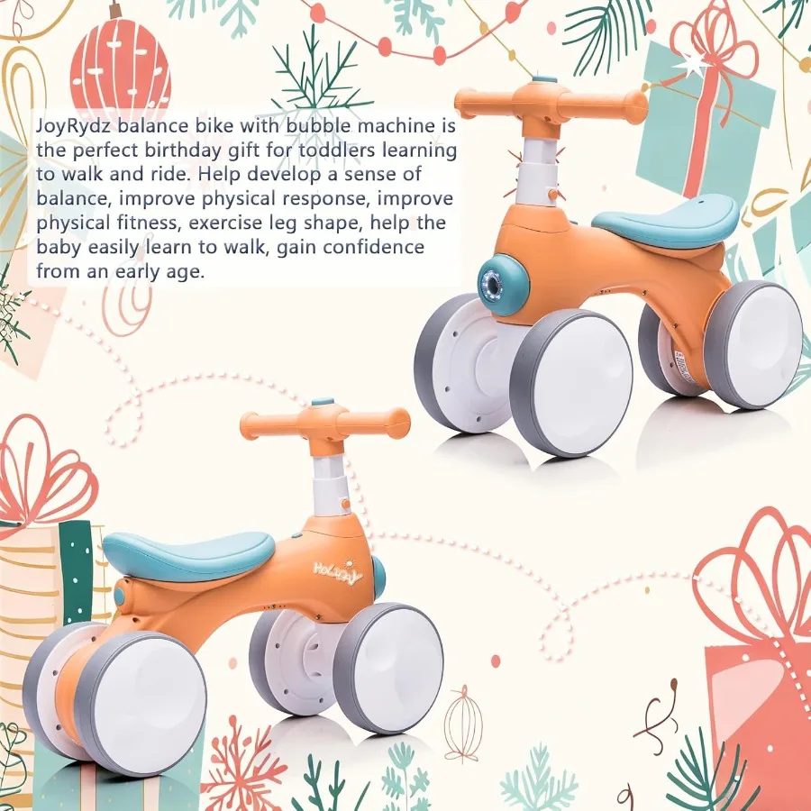 Babyloopfiets 1 jaar oud met muziekverlichting Bubble Machine 4 wielen Pedaalloze peuterrit op speelgoed voor 12-36 maanden Birthda
