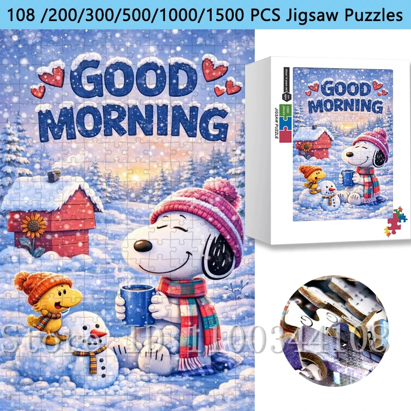 

Peanuts Snoopy & Woodstock Jigsaw Puzzle 108/200/300/500/1000/1500 Pieces Snow Scene Family Game Stress Relief Toy Perfect Gift