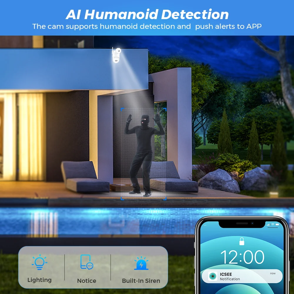 BESDER-Cámara de videovigilancia CCTV para exteriores, videocámara PTZ 4K de 8MP con Wifi, pantalla Dual, detección humana, 4MP, lente Dual en la nube, aplicación iCSee