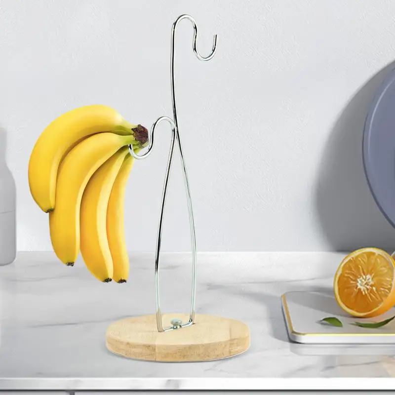 

Banana Hanger Banana Storage Stackable Organizer With Wooden Base & Stainless Steel Hook For Pantry Dining Cabinet Tabletop