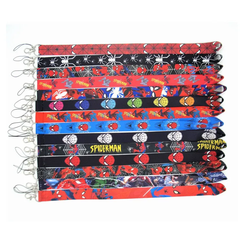 10PCS Marvel Spider-Man Mobile Phone Strap Lanyard for Wallet Phone Charm Chain Car Key Cartoon Neck Wrist Band Anti-lost Rop