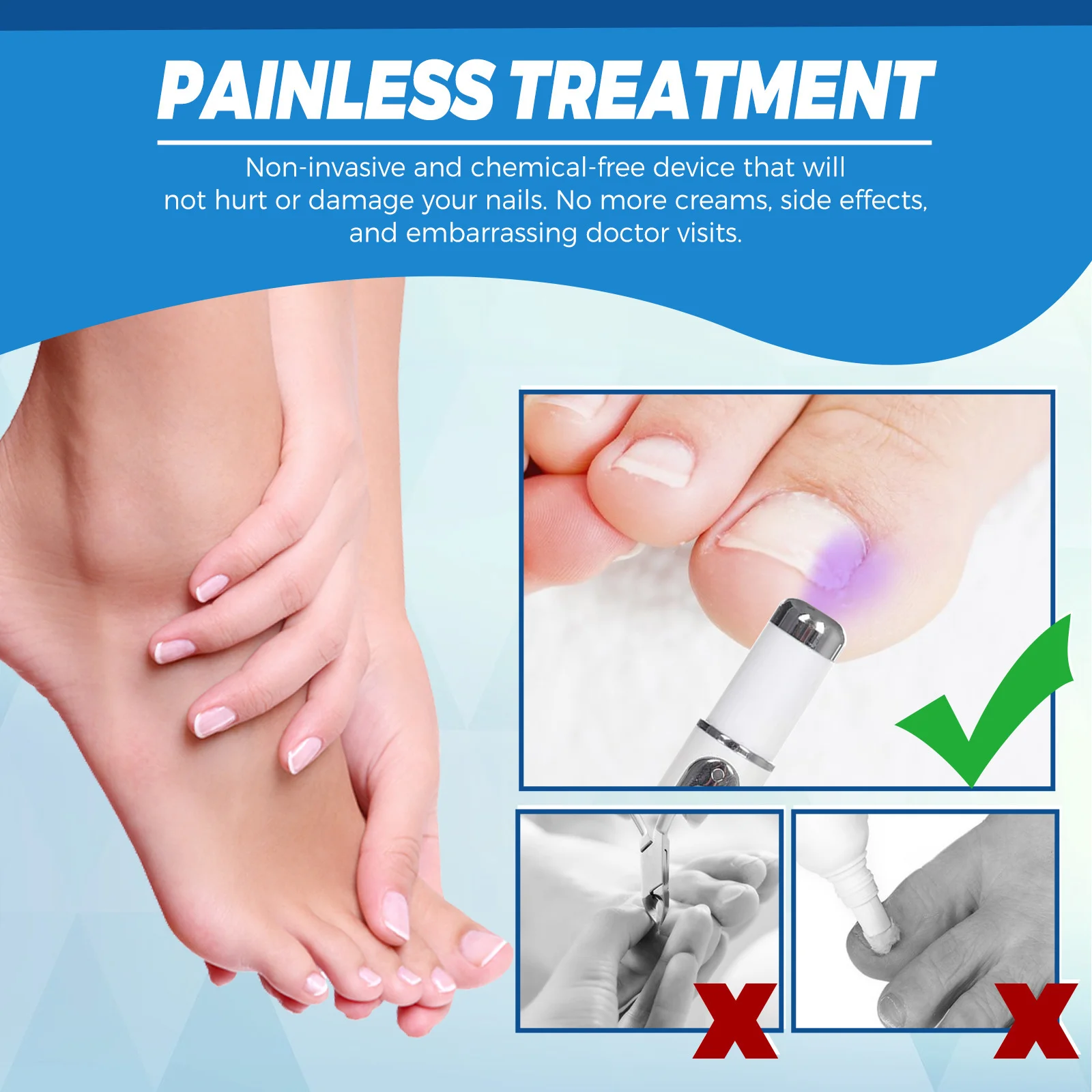 Nail Fungus Cleaning LED Light Device Chargeable Nail Fungus Corrector Effectively for Damaged, Discolored and Thickened Nails