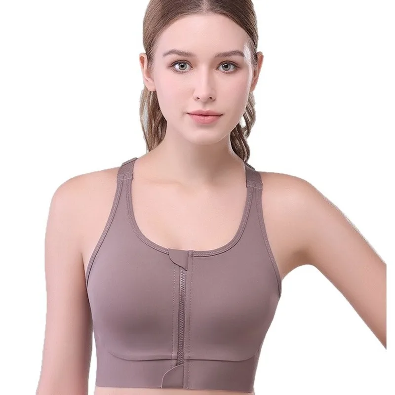 Women's sports bra, shockproof, anti-sagging, high-intensity, suitable for outdoor wear, plus size, front zipper, yoga and runni