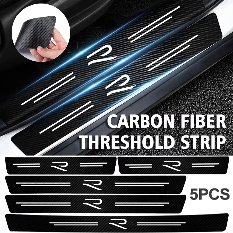 Carbon Fiber Car Door Sill Protector Stickers For Volkswagen VW new R Logo Trunk Threshold Decal Bumper Guard Strip Accessories