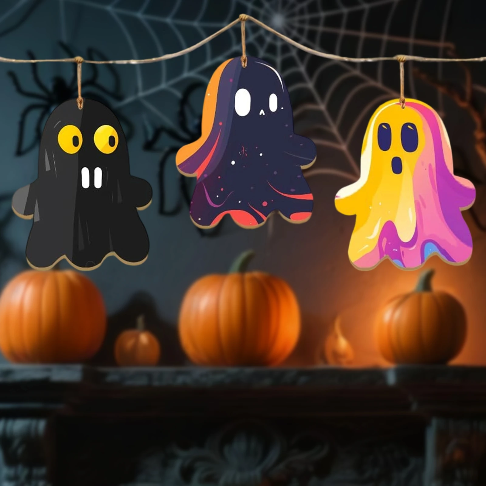 10 قطع من قلادة شبح خشبي للهالوين يمكنك صنعها بنفسك زخرفة معلقة للديكور المخيف للاستخدام المنزلي والحفلات والمهرجانات