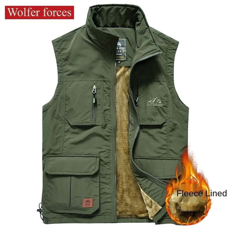 Men\'s Clothing Free Shipping Motorcyclist Vest Big Size Clothes Sleeveless Jacket Coat Winter Work Waistcoat MAN Multi-pocket