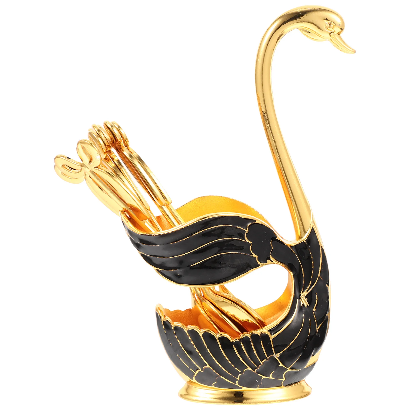 

1Set Sweet Scoop Set Exquisite Alloy Spoons with Swan Base Stand for Restaurant Hotel Dessert Pudding Tea Coffee Use