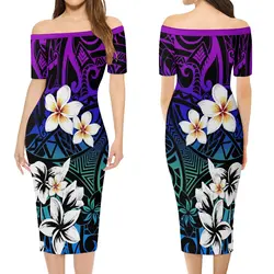 Custom Samoan Clothing Women'S Off-The-Shoulder Short Sleeve Maxi Midi Party Fashion Sheath Dress Pacific Island Design