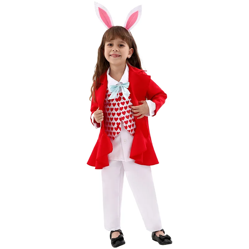 2024 Waardige Witte Konijn Peuter Kostuum Meisjes Alice Konijn Fancy Dress Cosplay Kids Halloween Dhr Wit Konijn Purim Kostuum