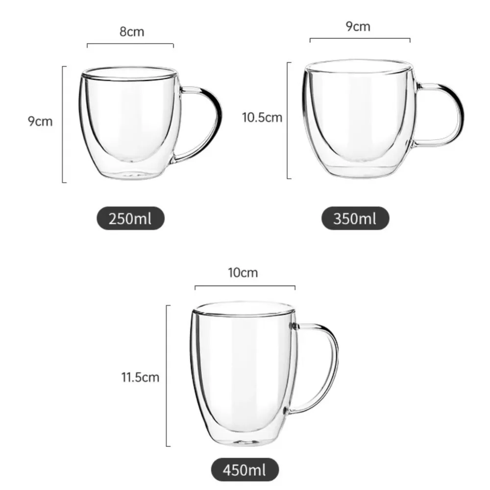 Double Layer Transparent Glass Cup Heat Resistant With Handle Coffee Milk Juice Water Cup