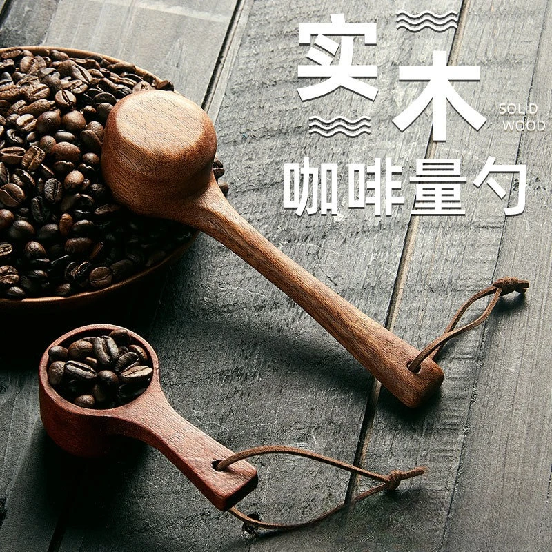

Кофейная ложка из массива дерева с длинной ручкой, деревянная мерная ложка для кофейного порошка из черного дерева, мерная ложка из массива деревянных зерен с веревкой