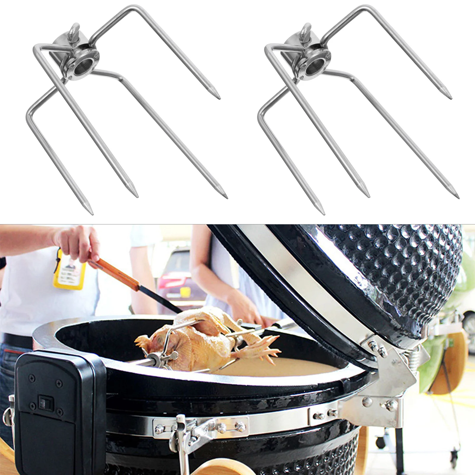 

2Pcs Rotisserie Meat Forks Stainless Steel Bbq Grill Replacement Forks for Barbecue Rotisserie Spit Charcoal Cooking Tools