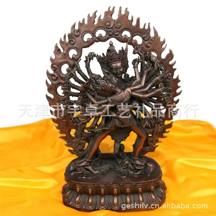 12inch Folk Tibet Temple Pure Bronze Kalacakra Kalachakra dus khor Buddha Statue