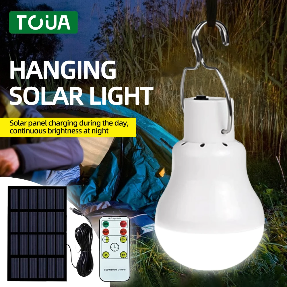 Solar Powered Lamp Remote Control Waterproof USB Charged Hanging Emergency Sunlight Portable Led Bulb Lights for Outdoor Indoor