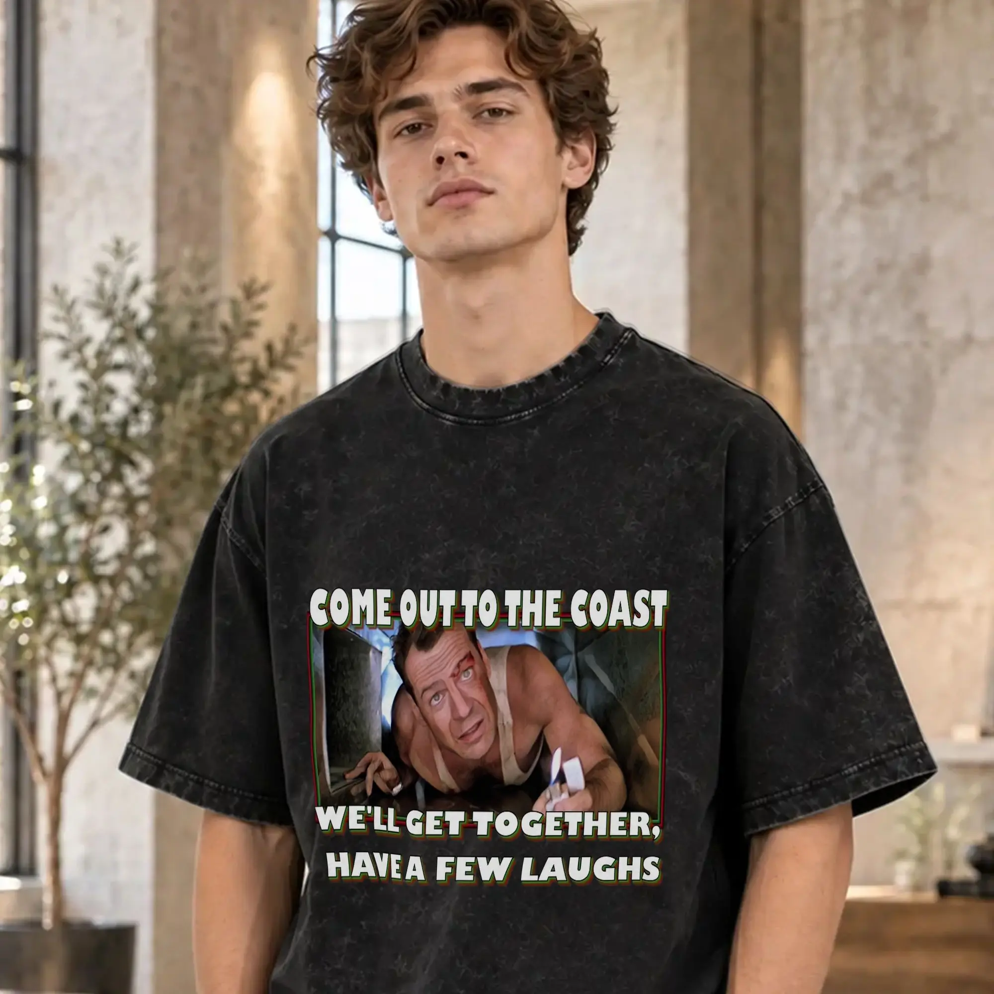 Vintage Washed T Shirt Die Hards   Loose T-Shirts  Popular Tshirt for Man Beach Awesome Printed Tops