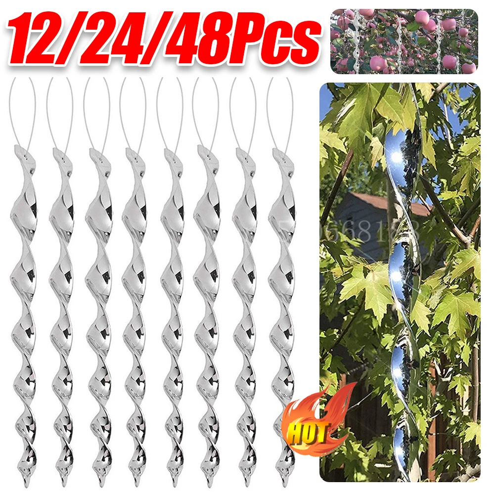 12-48Pcs Anti Pigeon Bird Repeller Reflective Stick Scare Bird Wind Spiral Rotating Rod Garden Ornaments Birds Away Scarer