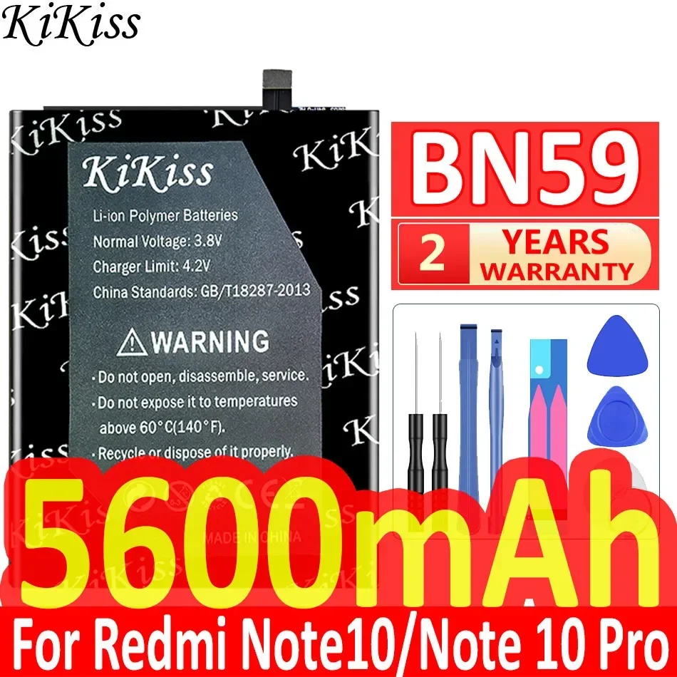 

Высококачественный аккумулятор KiKiss BN59 5600 мАч для Xiaomi Redmi Note 10 Note10/10S/Note 10 Pro Note10 pro, сменные батареи