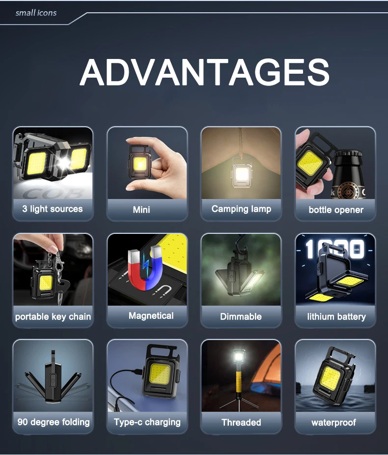 Mini Flashlight Keychain Light COB Camping Lamp USB Rechargeable Foldable Outdoor Lights Super Bright Portable Emergency Lantern