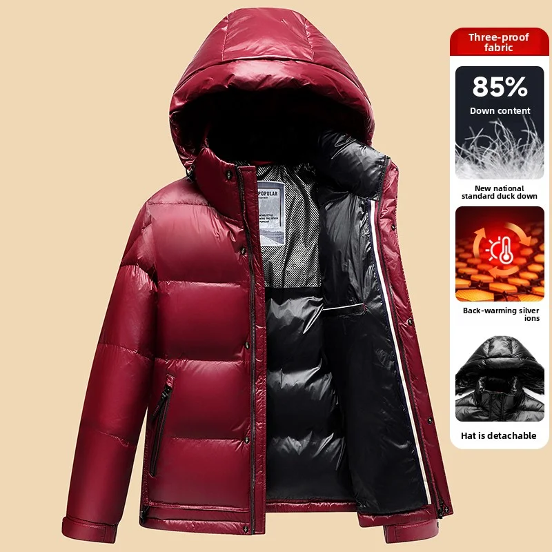 2025 Winter New Men's Hooded Down Jacket with Duck Down Content of 90% and Thickened Velvet for Warmth for Middle aged and Youth