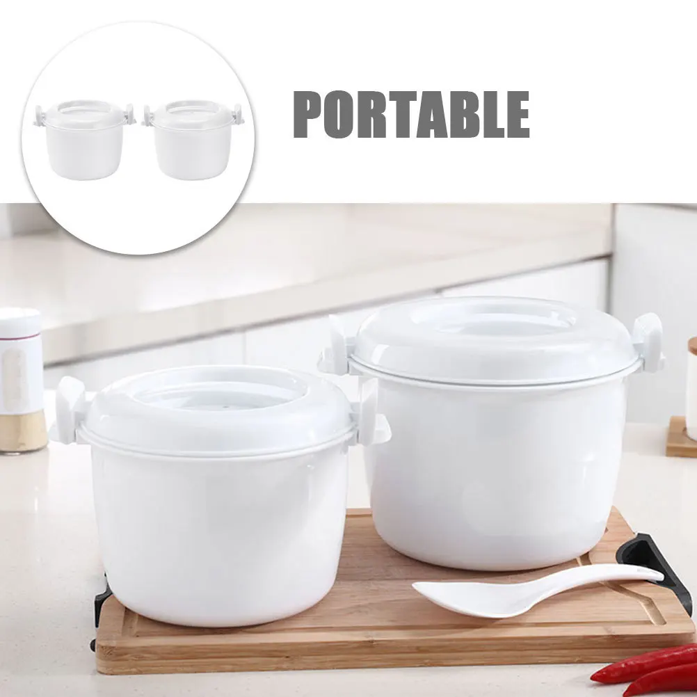 

2Pcs Microwave Rice Cooker Plastic Material Convenient Top Handle for Easy Carry Microwave Rice Cooker