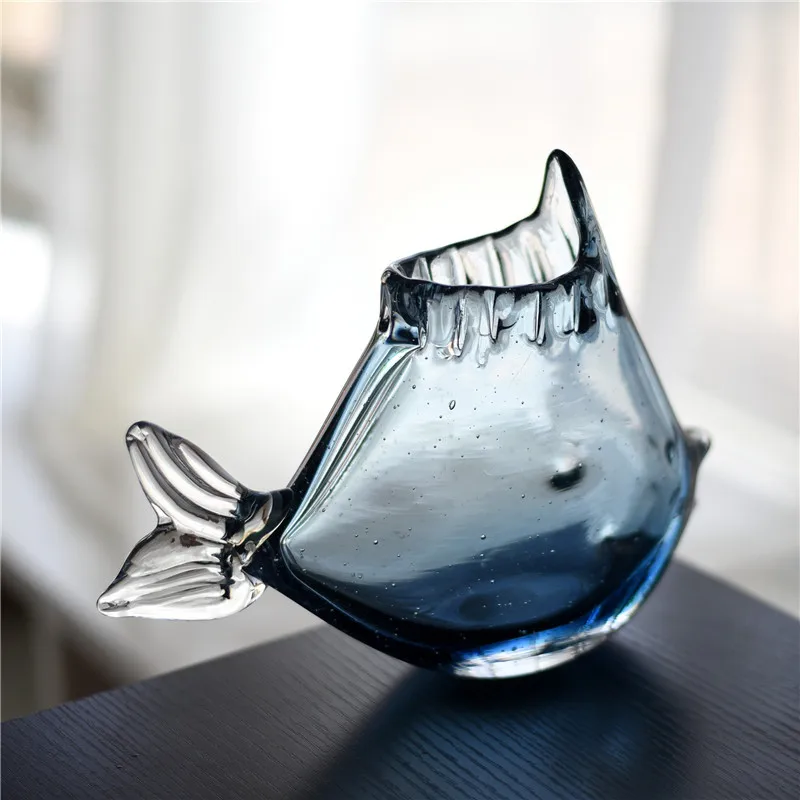 

Blue bubble fish-shaped creative glass vase flower arrangement hydroponic ornament European simple model room decoration