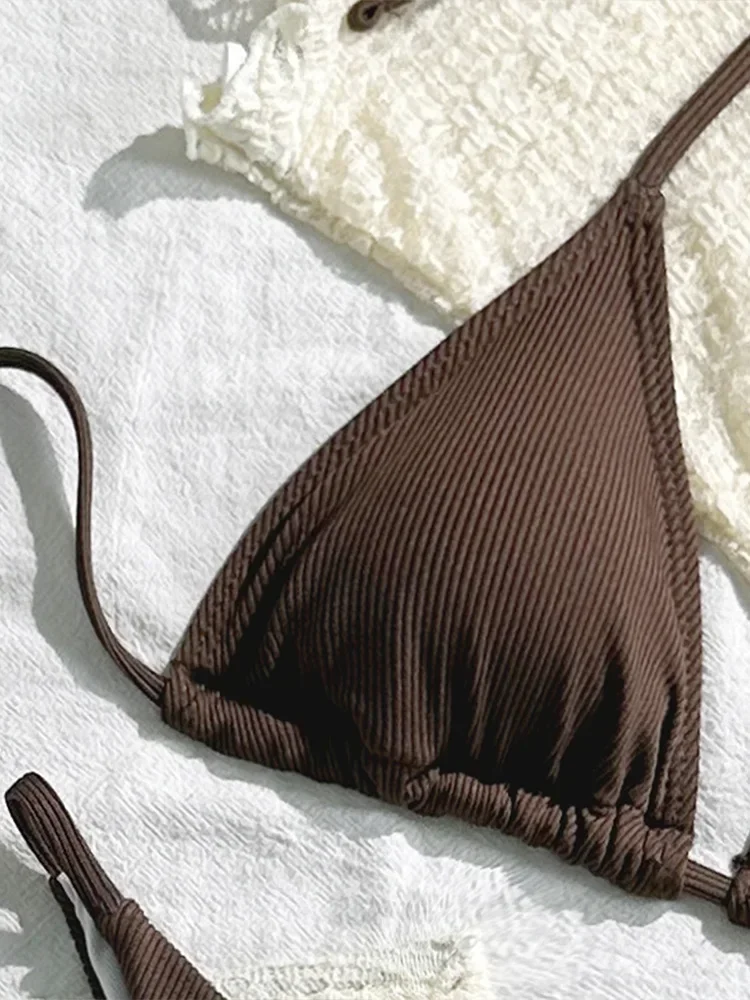 UETEEY 2025 Nuovo Costume da bagno estivo Bikini Set Donna Sexy Solid Allacciato Bikini Gonna a rete in pizzo Set da 4 pezzi Costume da bagno diviso Bikini