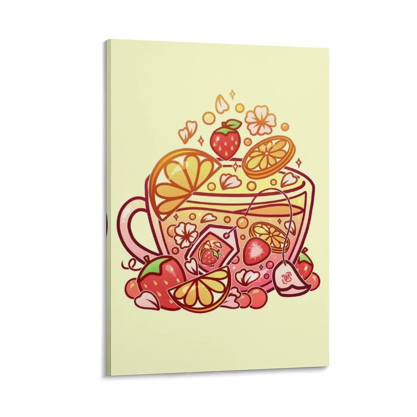 Pintura en lienzo de taza de té de limonada de fresa brillante, decoración de habitación de anime, imagen decorativa para sala de estar