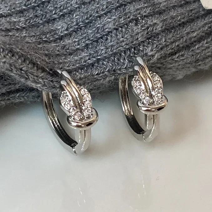 حقيقي 925 فضة 18K الذهب الزركون الملتوية عقدة هوب القرط للنساء الحد الأدنى العصرية غرامة مجوهرات اكسسوارات #5