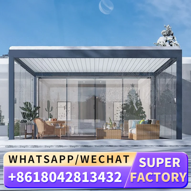 Custom LED Light Waterproof Pergola Aluminium Outdoor Motorized Aluminium Outdoor Automatic Louvre Pergola and Gazebo