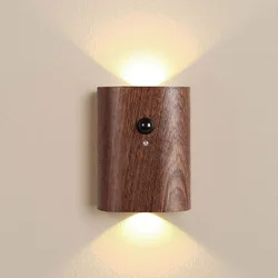 LED Wall Lamp USB Rechargeable Motion Sensor Magnetic Wood Grain Night Lights Wall Light Fixtures For Bedroom Kitchen Corridor S