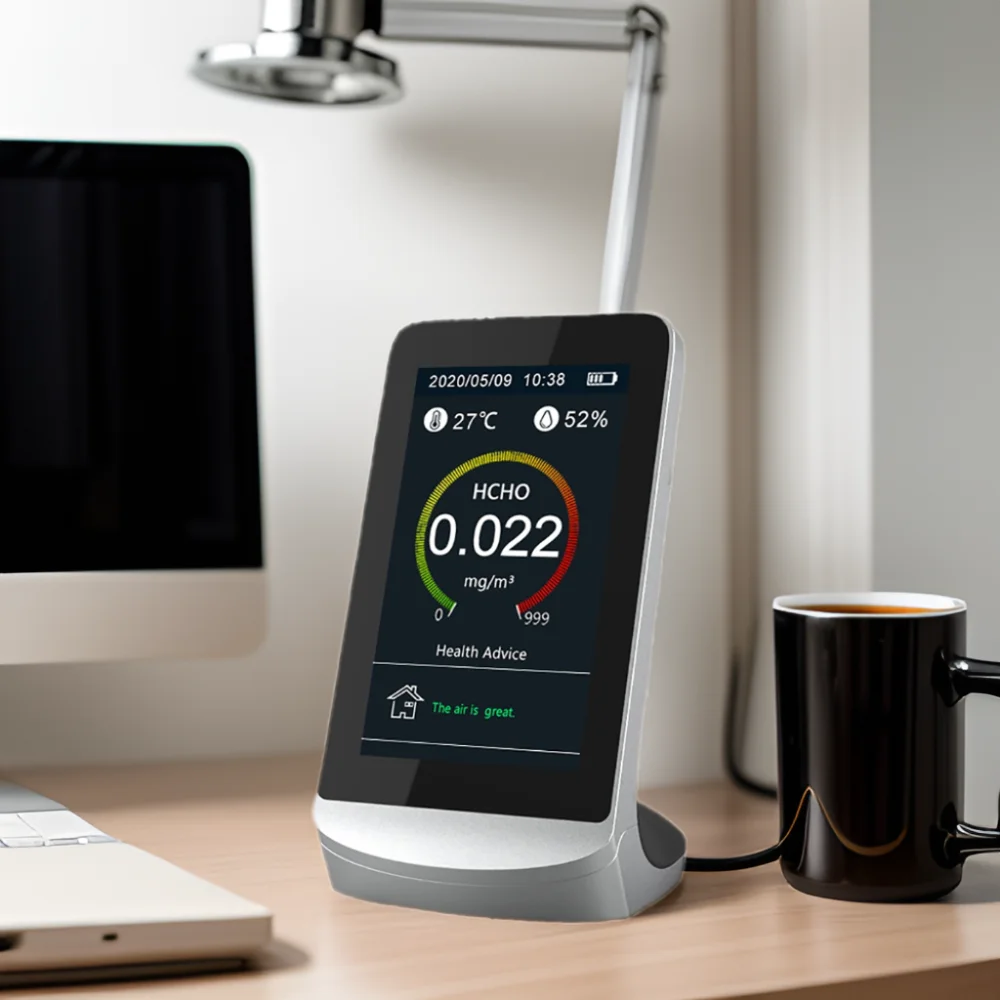 Multifunctionele DM72A Gasanalysator Populaire Desktop PM2.5/PM1.0/PM10/HCHO/TVOC Luchtkwaliteit Monitor Stof formaldehyde Detector