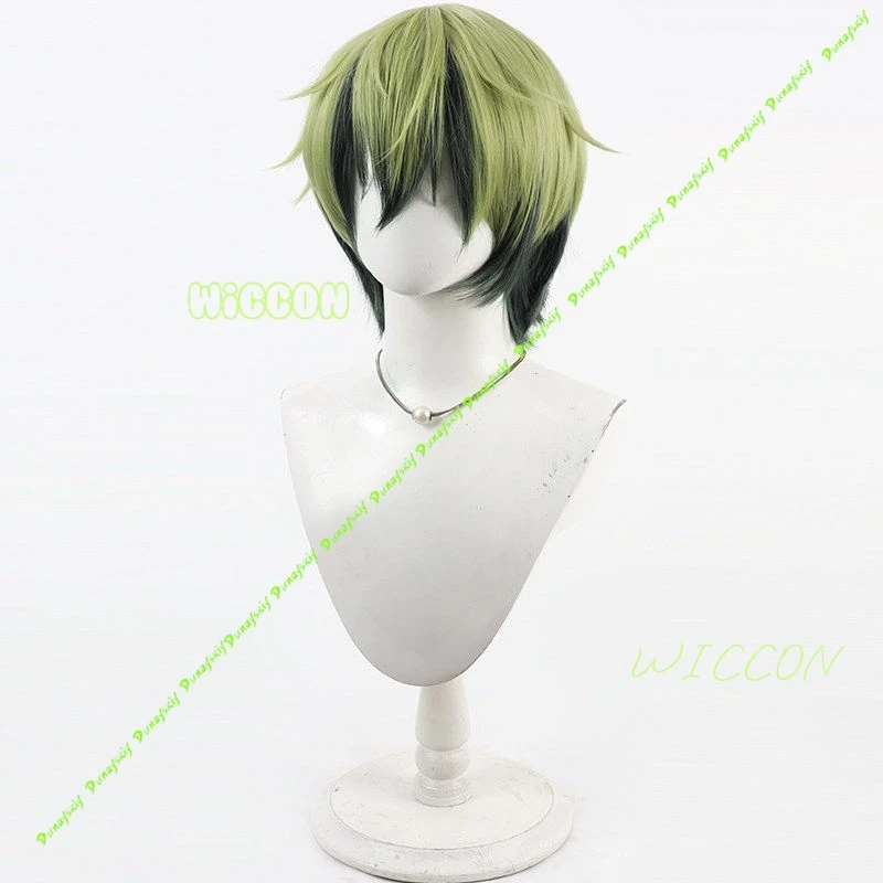 Naoya Zenin Cosplay Wig Green Black Short Hair Earring Shimetsu Kaiyuu Anime Halloween Party Role Play for Women Men view 4