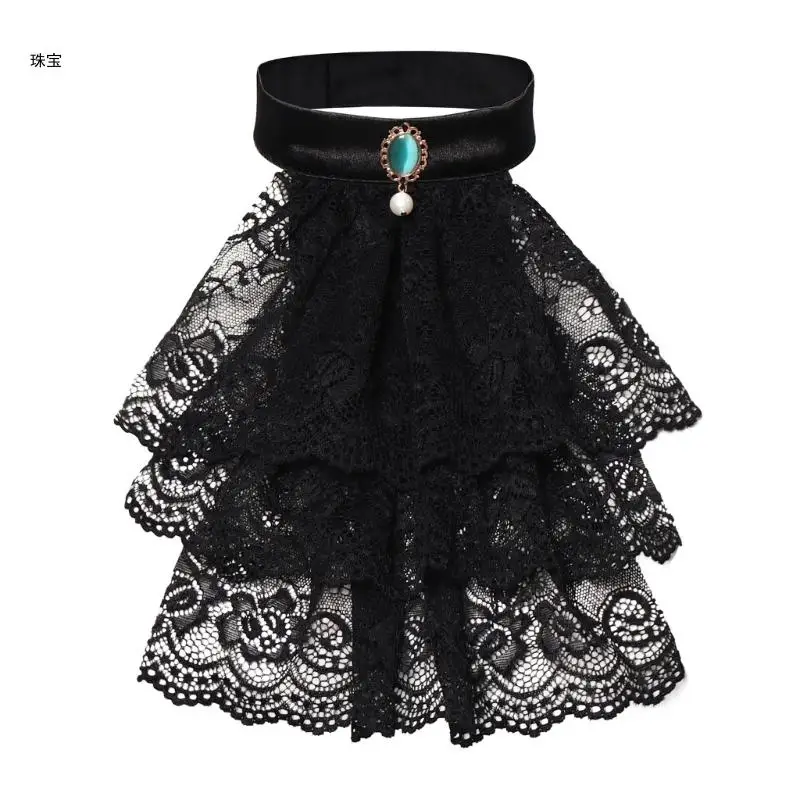 

X5QE Victorian Ruffle Lace Jabot False Collar Medieval Halloween Costume Neck Collar