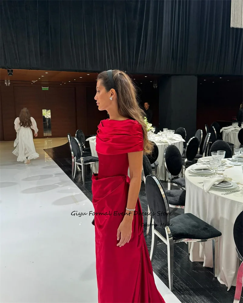 Giyu Red Evening Dresses Jacket Sleeves Taffea Dubai Arabic Women Prom Gowns Formal Occasion Dress Celebrity Vestidos Customized