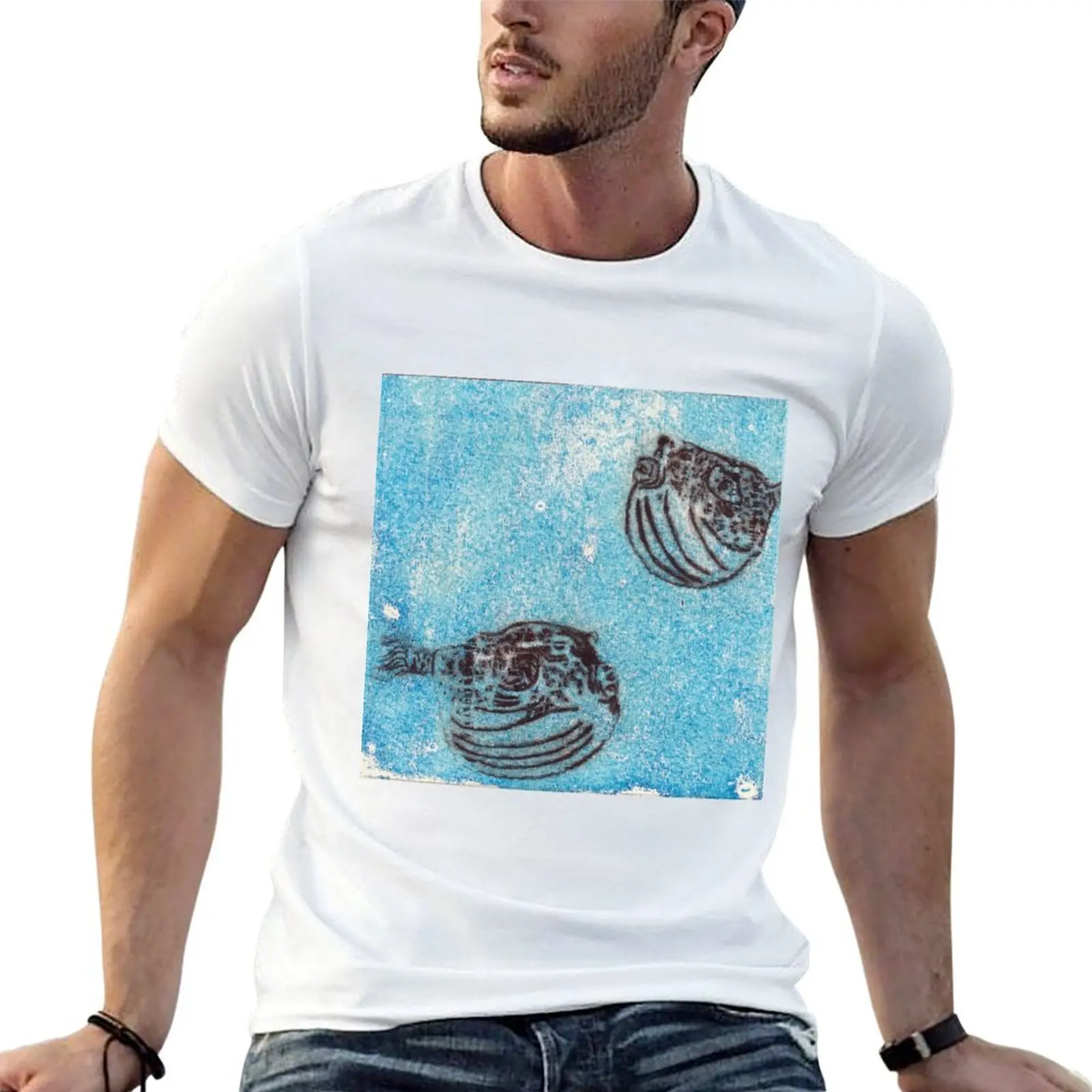 

Michele Ouellet Canada “Fugu Fugu” Drypoint on acrylic monotype T-Shirt funny t shirts man t shirt man plain T-Shirt