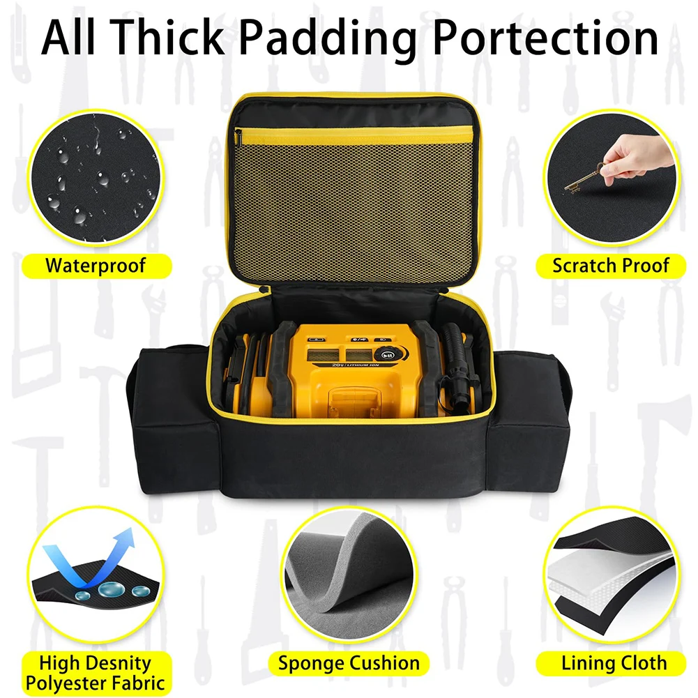 Portable Air Compressor Bag with Pocket Anti-scratch for Battery Pack and Charging Kit for DEWALT 20V Max Tire Inflator DCC020IB