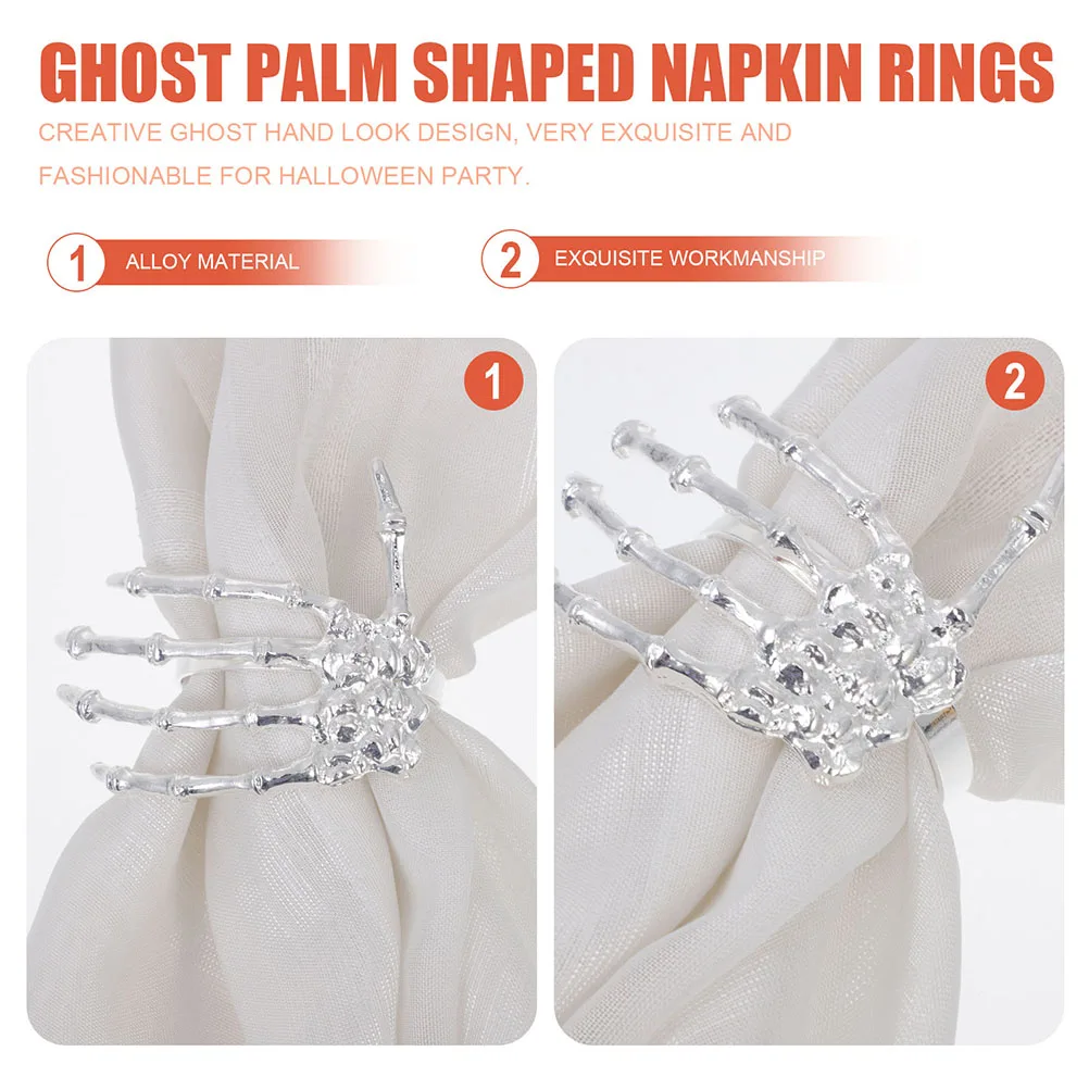 

4 Pcs Ghost Hand Napkin Buckle Ring Guest Napkins Paper Dinner Alloy Skull Halloween Rings Party Buckles