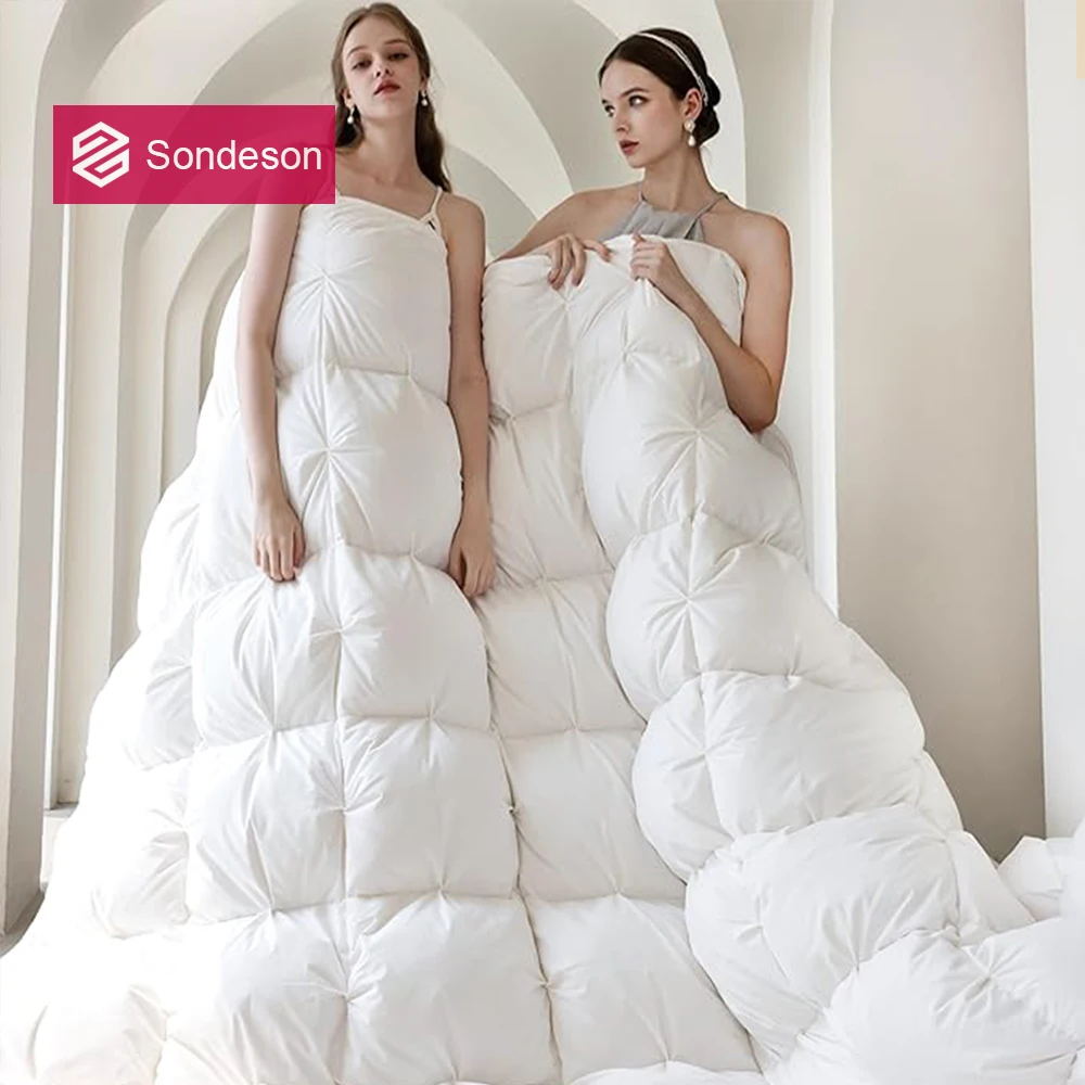 

Sondeson Women Gift 100% Goose Down Comforter White Quilt Filler 3D Bread Fluffy Duvet Insert Ultra-Soft Twin Queen King Blanket