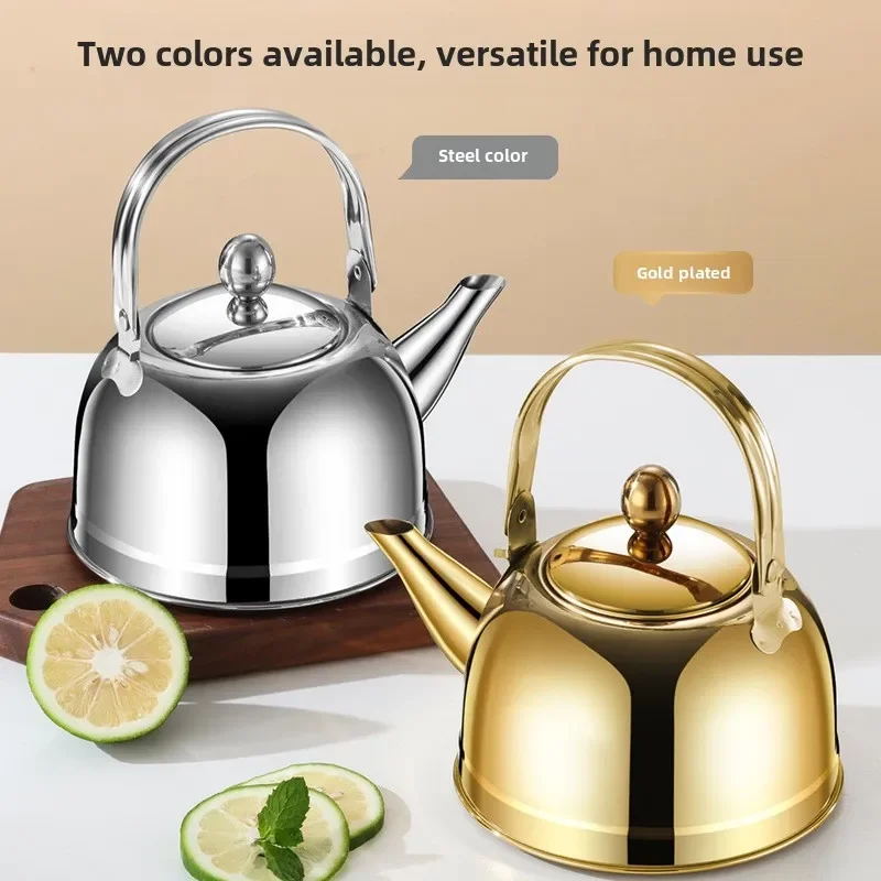 1.8L/2.4L Stainless Steel Teapot with Filter Can Open Fire Coffee Hand Pot Restaurant Linglong Hotel Kettle Sliver and Gold