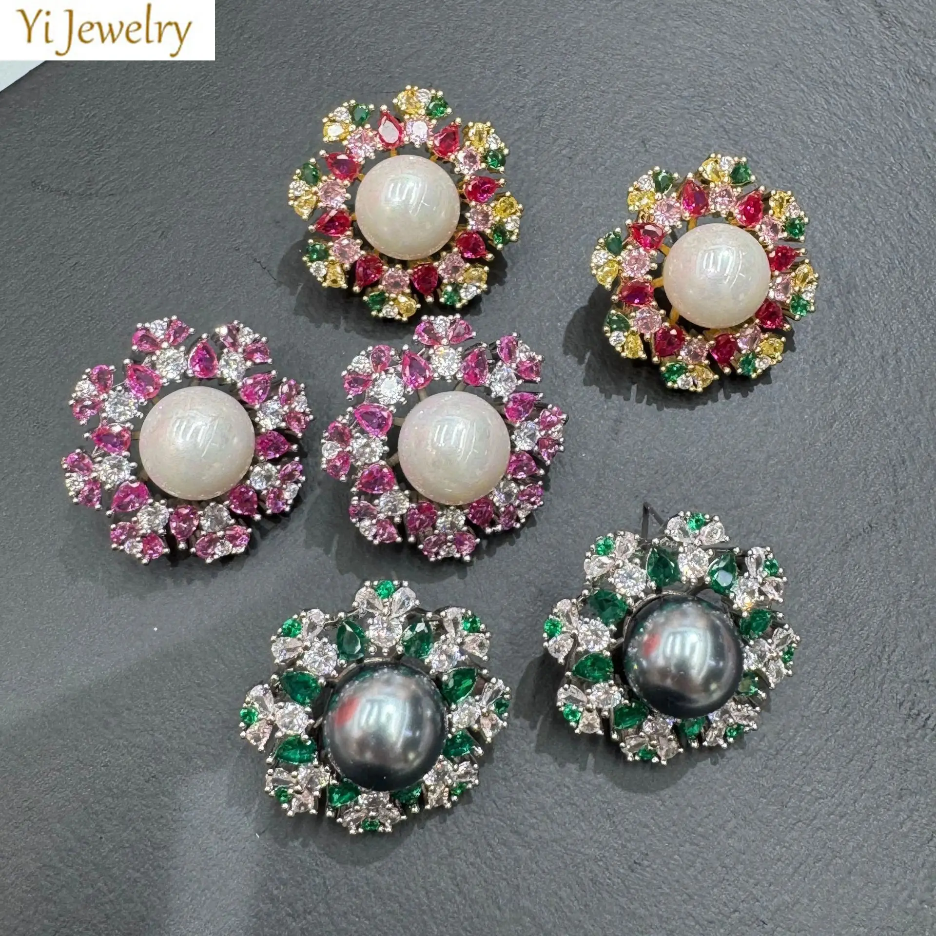 

pink green zirconia flower stud earrings for women elegant sweet jewelry daily wear dinner party earrings