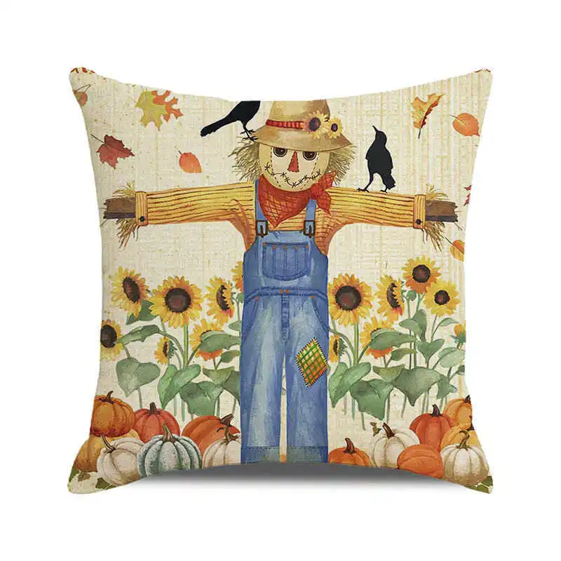

Autumn Thanksgiving Cushion Cover Home Decorative Linen Pillowcases Cute Animals Fall Defoliation Printed Pillow Cover