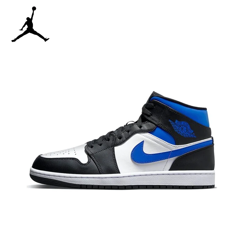 

Jordan Air Jordan 1 Mid "White Royal" Retro Basketball Shoes Men's black and blue and White Sneakers 554724-140