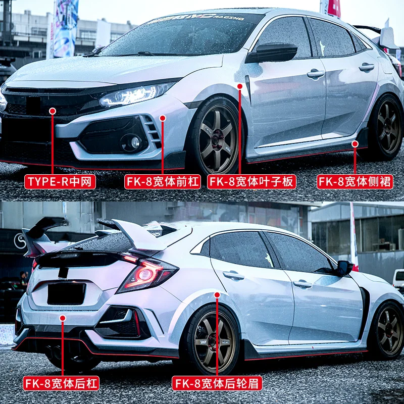

Car Body kit for Honda Civic 10th Fk7 16-21 modified undercoat Front Rear bumper side skirt fender grille wheel eyebrow surround