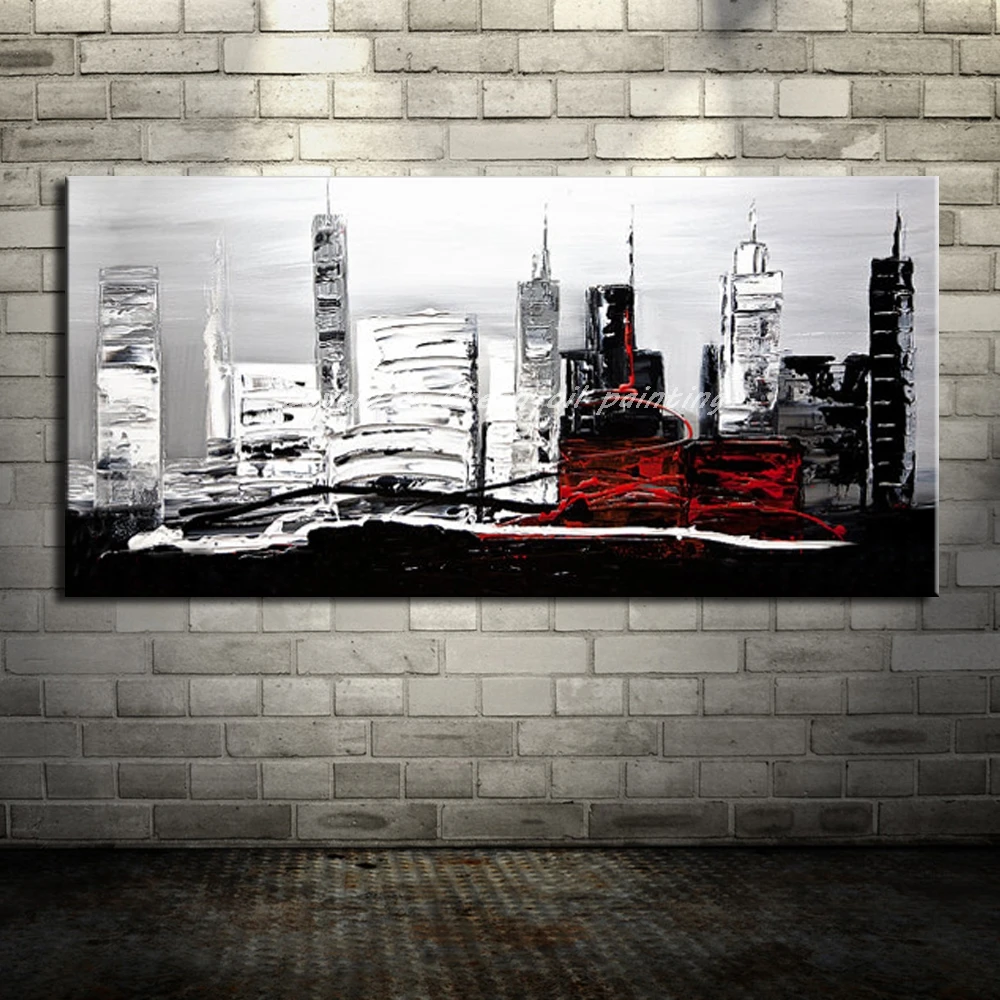 

Hand-Painted Canvas,Oil Paintings Modern Abstract City Landscape Wall Art Pictures For Living Room Home Decoration No Frame Gift