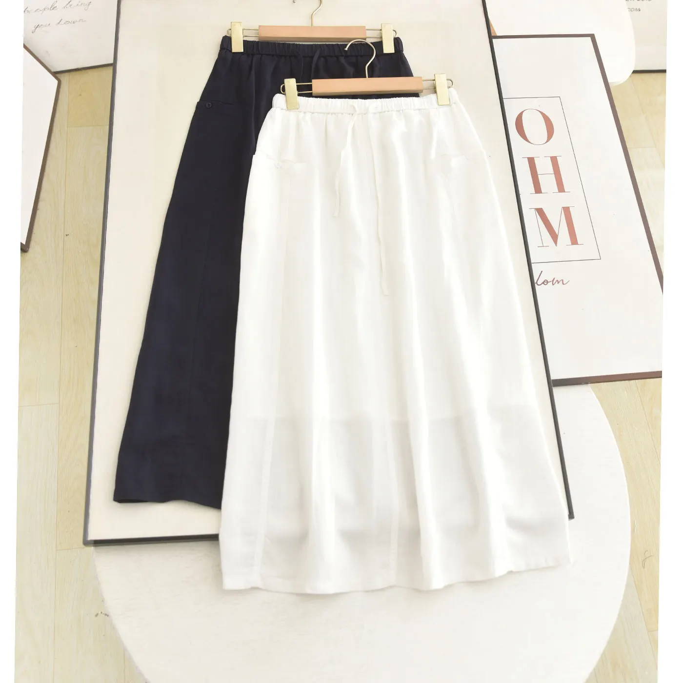 

High Waist A-Line Skirt Linen Silk White Color Slimming Versatile Mid-Length Maxi Skirt for Women Summer Season