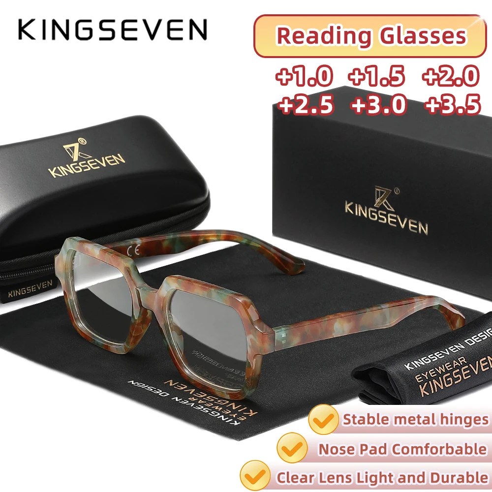 

KINGSEVEN Square Frame Reading Glasses Men Women Optical Lens +1.5~+3.5 Hyperopia Blue Light Blocking Leopard Grade Eyewear