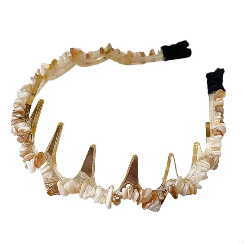 39BC High Crowns Hair Band Crushed Stone Accent Teeth Acrylic Headbands For Daily Party Wedding Occasion